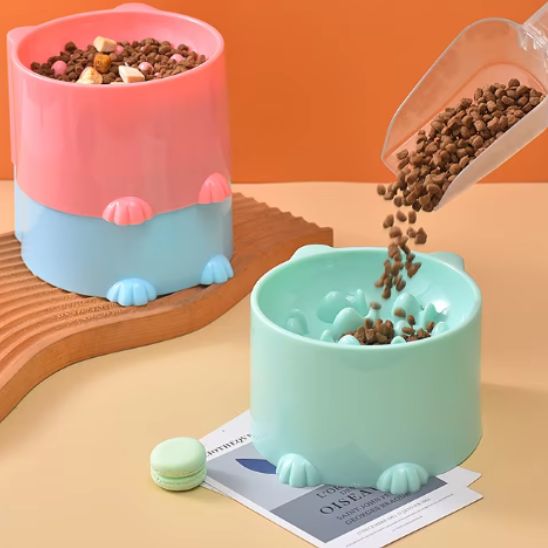 Gamelles anti glouton chat CatFunBowl verte remplie plus variantes