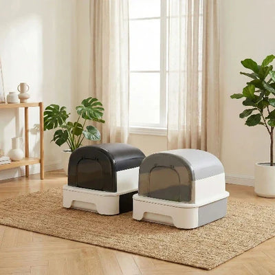 2 maisons de toilettes pour chat  grise et noire 