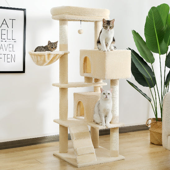 3 chats sur Arbre a chat ParadisFélin beige