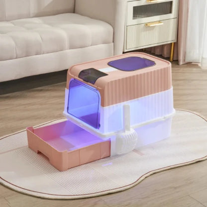 Bac à litière chat HomeClean rose et lumière