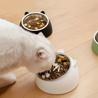 Chat blanc qui mange dans gamelle chat EarCatBowl blanche