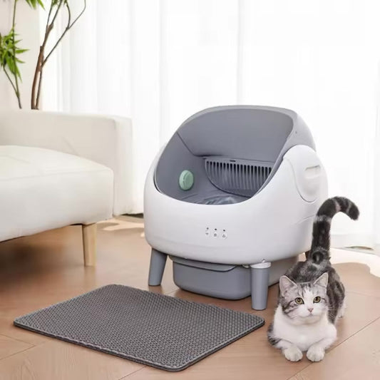 Chat couché à côté de sa litière autonettoyante PurrSence