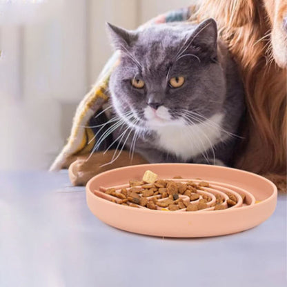 Chat devant Gamelle anti glouton chat HarmonyPlate rose