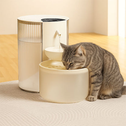 Chat qui boit dans Fontaine a eau chat SmartPetWaterDispenser beige
