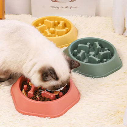 Chat qui mange dans Gamelle anti glouton chat Croq’Labyrinthe rose