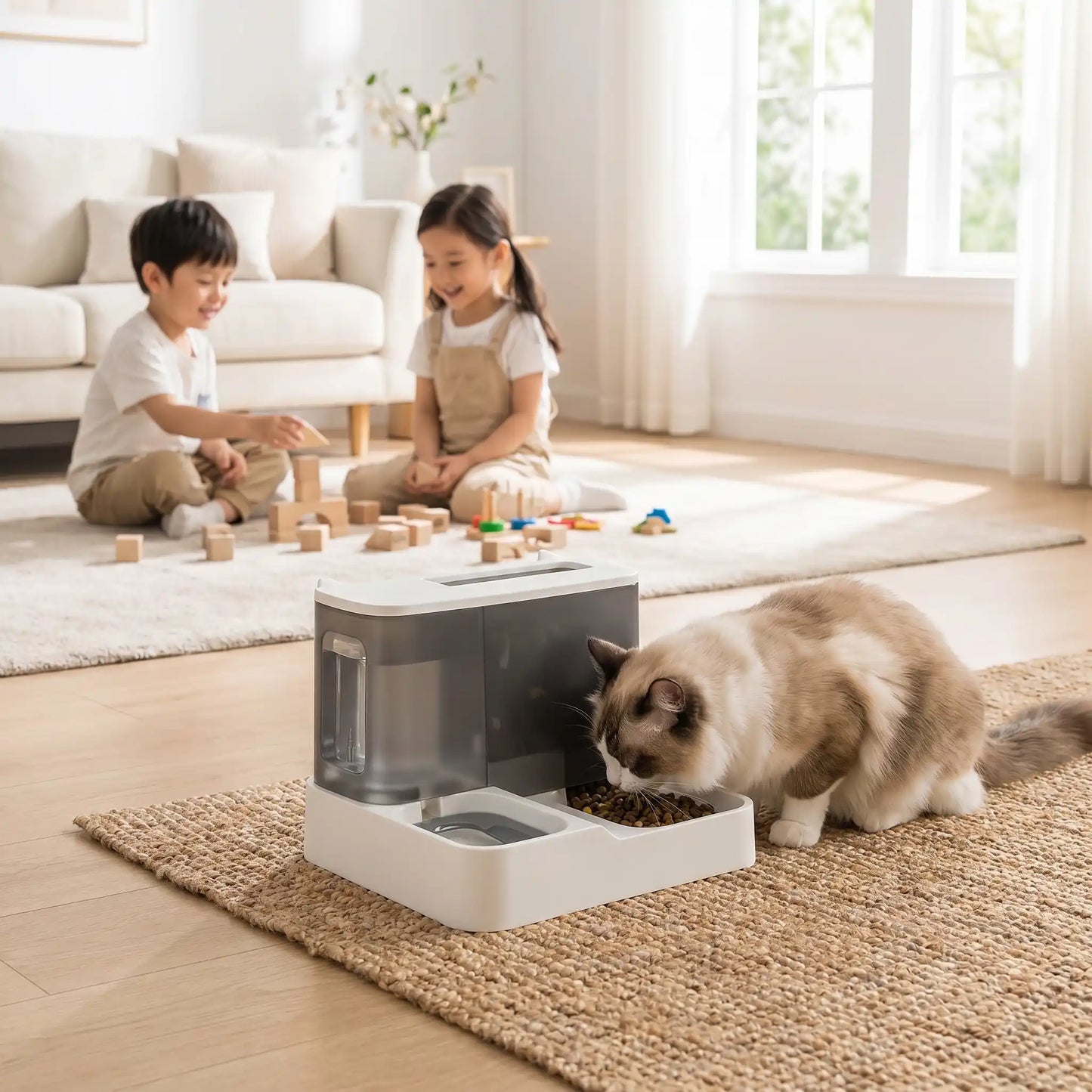  chat qui se nourrit avec son distributeur de croquettes pour chat purrfectsupply
