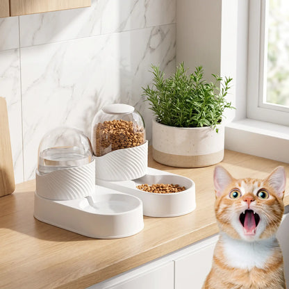  chat rigolo devant son distributeur croquette chat PureFeeder-Set