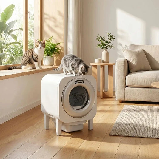 Chats qui explorent leur litière automatique