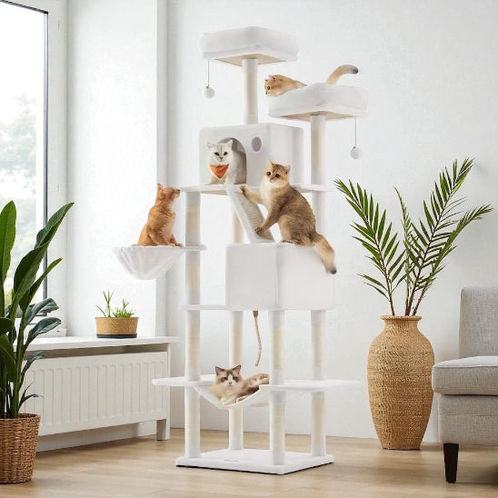 Chats qui jouent sur Arbre a chat Griff&Lux blanc