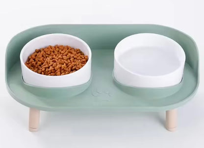 Gamelle chat ScandiSteel1 verte bols blancs