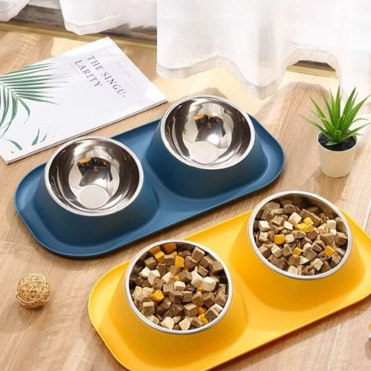 Gamelle chat double bol jaune bleue