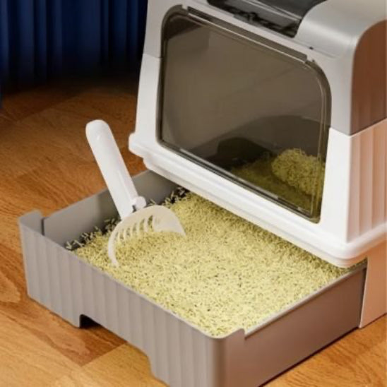 Bac à litière Chat tiroir ouvert