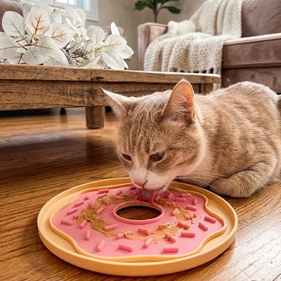 Chat et son Tapis de lechage  donuts