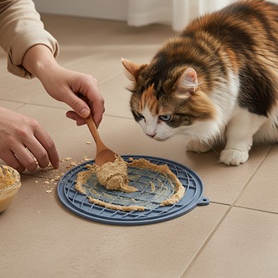 Chat Isabelle et son Tapis de lechage