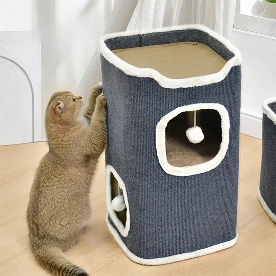 chat qui fait ses griffes sur son Arbre a Chat CatCache