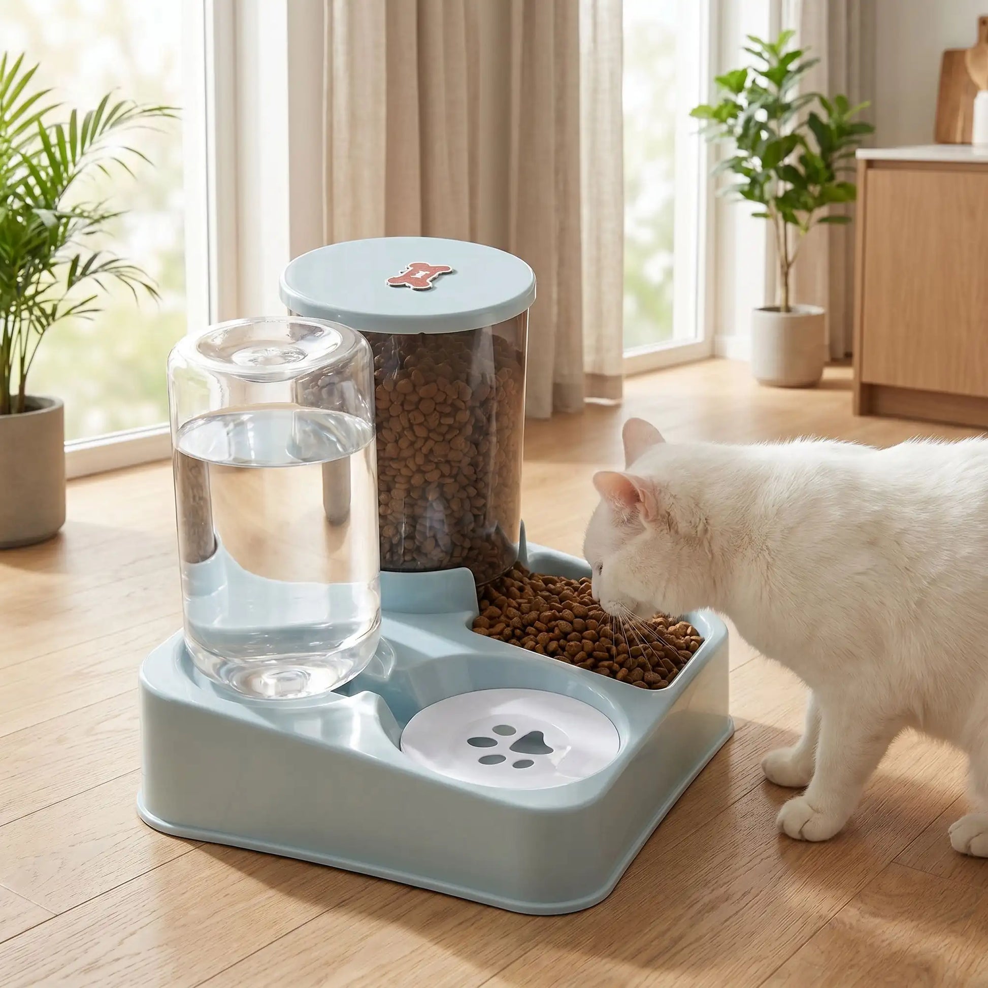  chat qui mange dans son distributeur de croquettes pour chat mixfoodcat