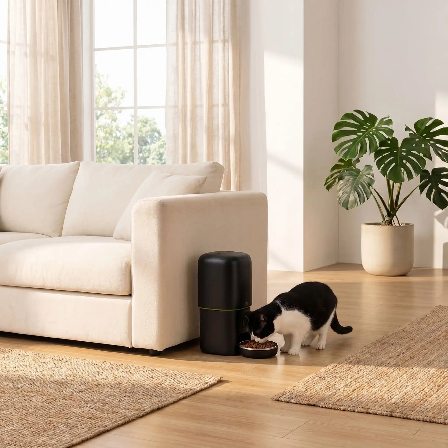  distributeur automatique croquettes chat feedmaster 4L dans un salon