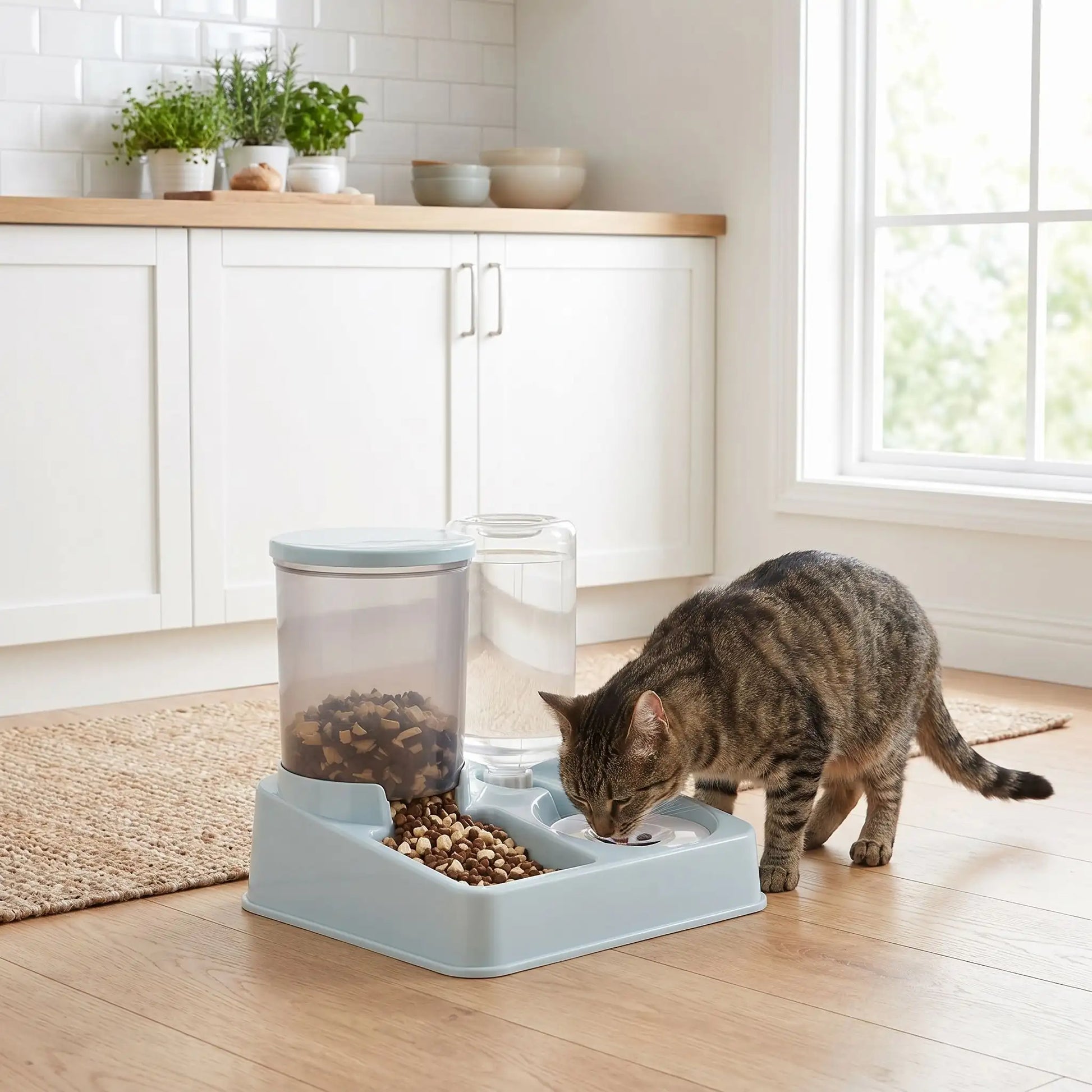 Distributeur de croquettes pour chat Mixfoodcat bleu clair