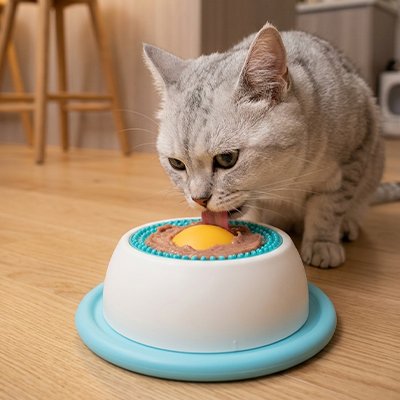 Gamelle anti glouton Chat bleue et blanche