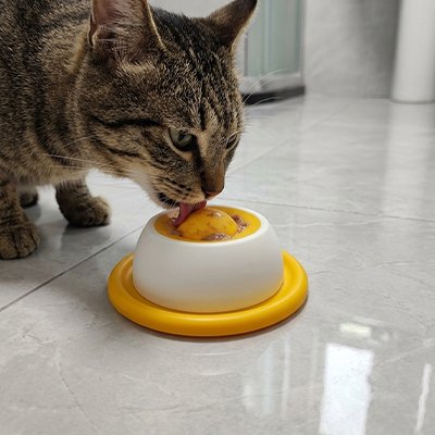 Gamelle anti glouton Chat jaune et blanche