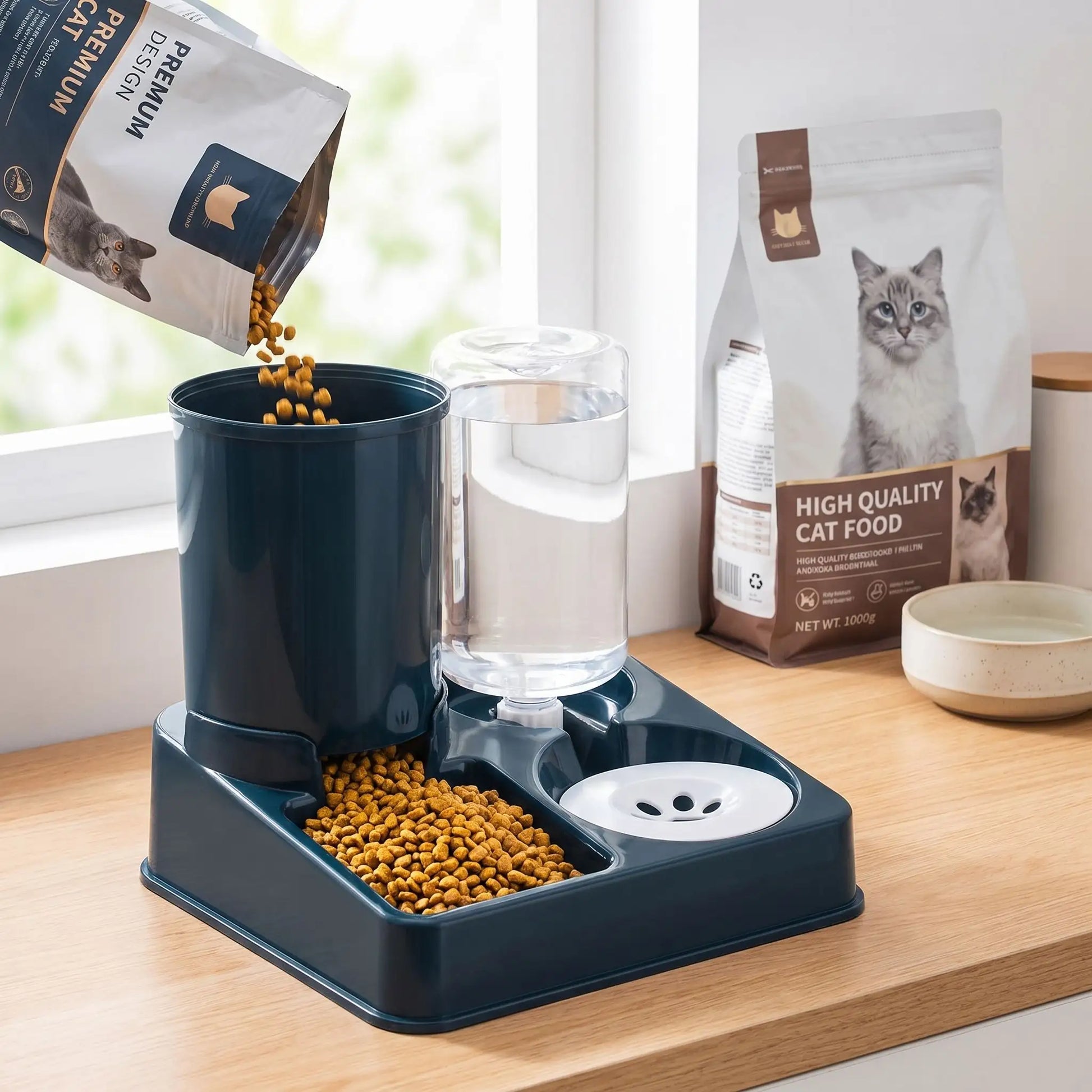 Remplissage, distributeur de croquettes pour chat MixfoodCat bleu foncé
