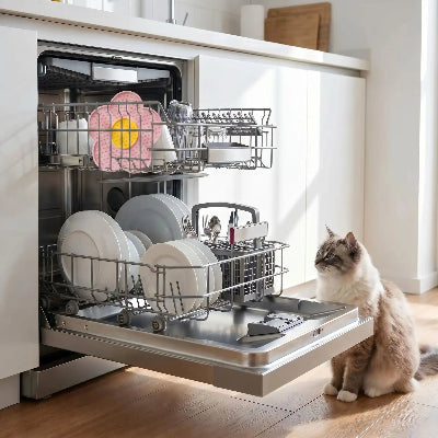 tapis de léchage chat rose dans lave vaisselle