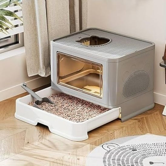 Tiroir ouvert maison de toilette pour chat 
